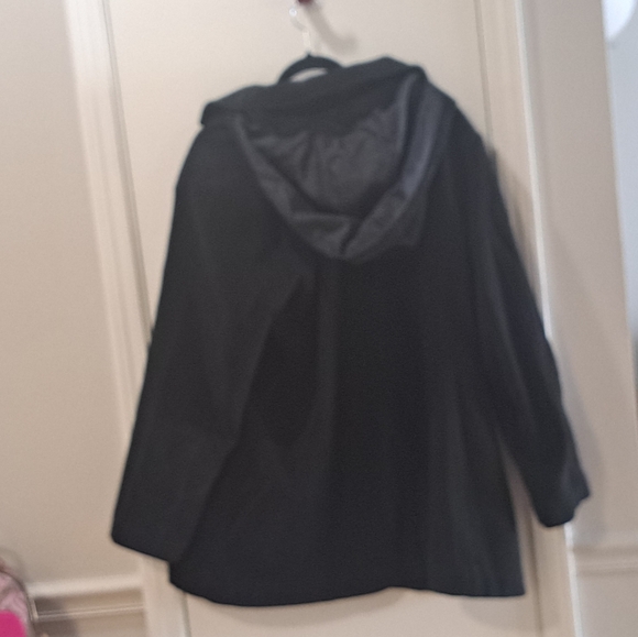 Avenue Black Double-Breasted Peacoat With Hood - Picture 5 of 11